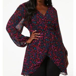 CATO PLUS SIZE BERRY LEOPARD HIGH- LOW TOP: NEW